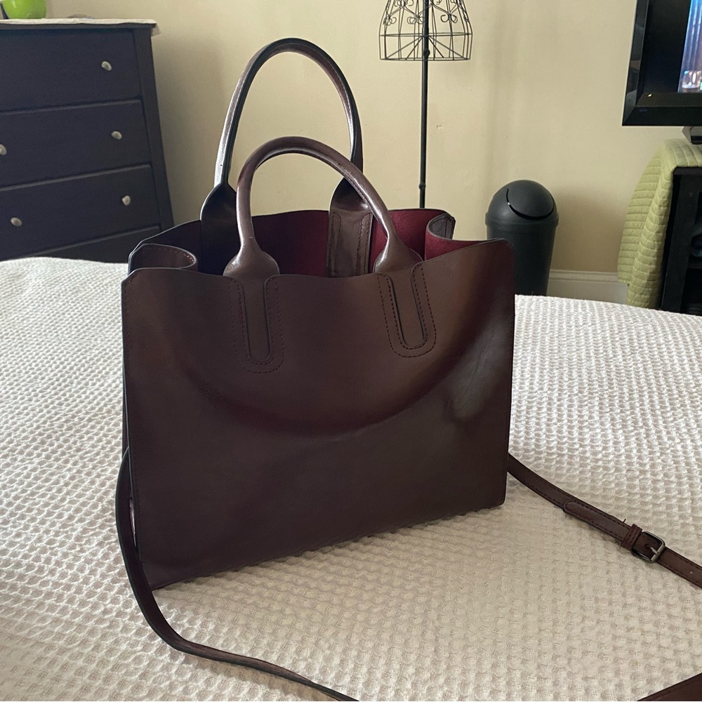 brown/burgundy leather purse